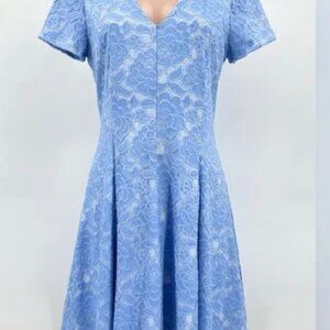 Anthropologie Hutch Blue Floral Lace V-Neck Fit & Flare Dress